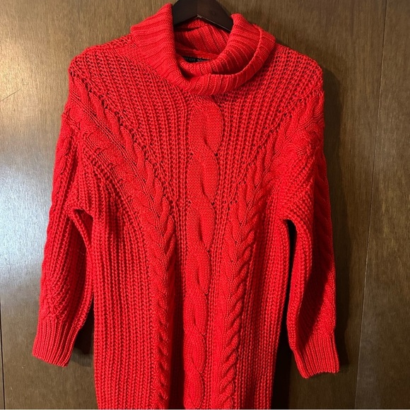 Brave Soul Red Cable Knit Turtleneck Sweater Women’s Jumper Acrylic Sz Small - Picture 3 of 13